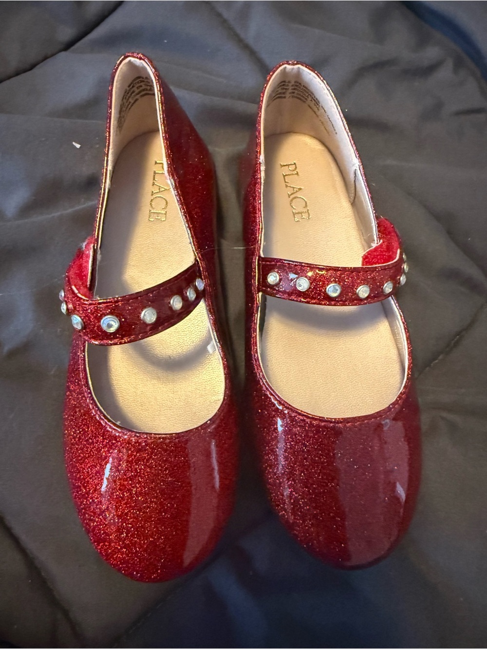 The Children's Place Red Glitter Mary Jane Shoes with Gem Strap